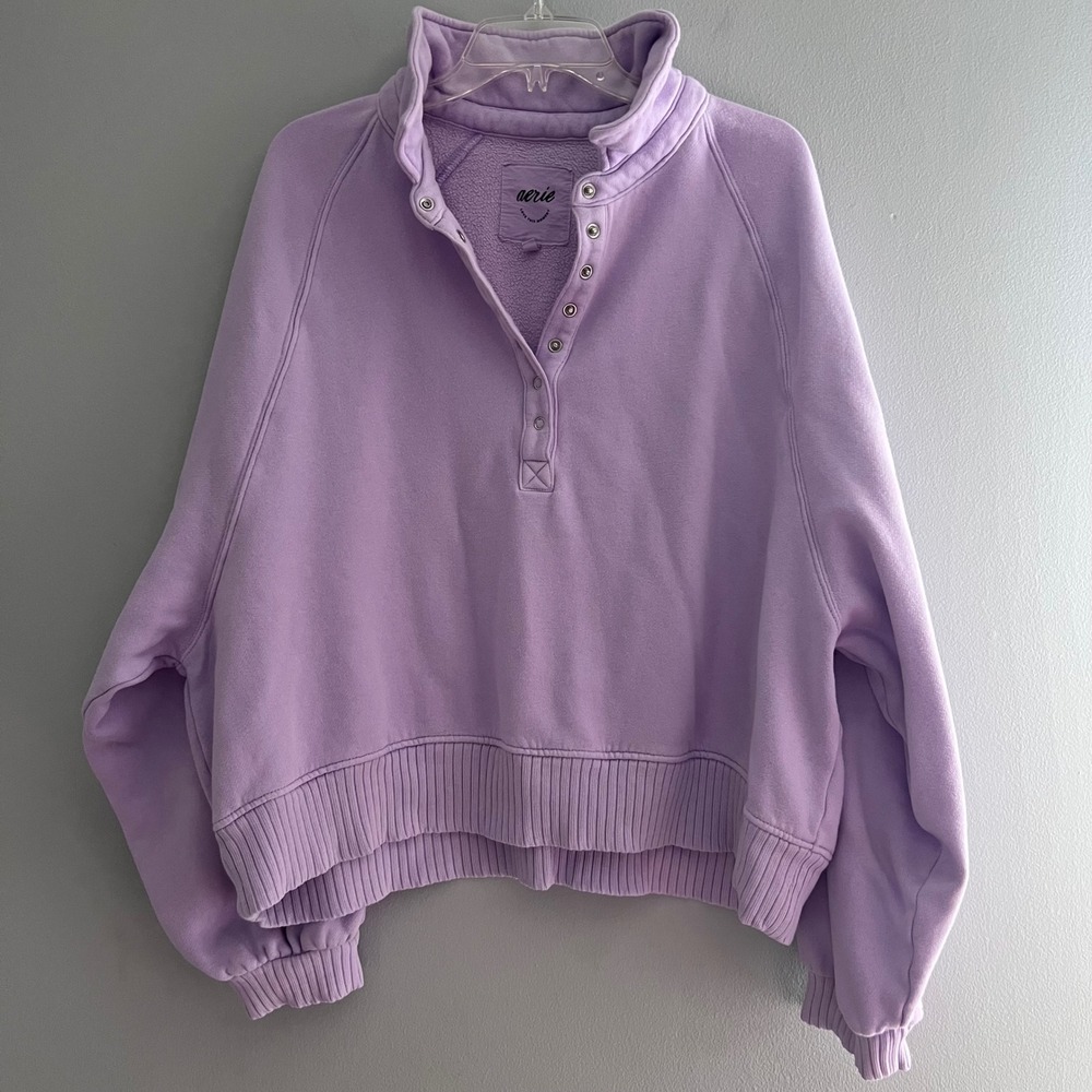 Aerie Lavender Purple Oversized Oh Snap Pullover Sweatshirt Mock Neck XL